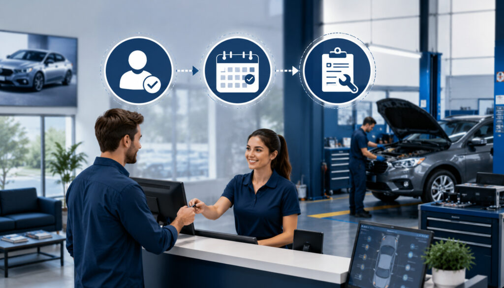 Customer check-in and repair order scheduling at an auto service center