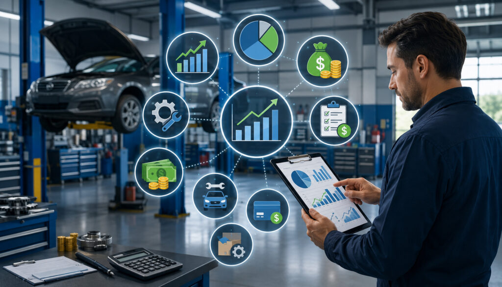 Automotive financial benchmark tracking in repair shop