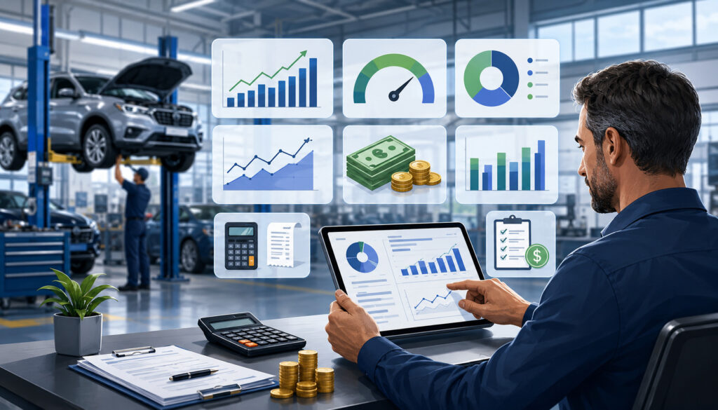 Automotive financial KPI dashboard illustration