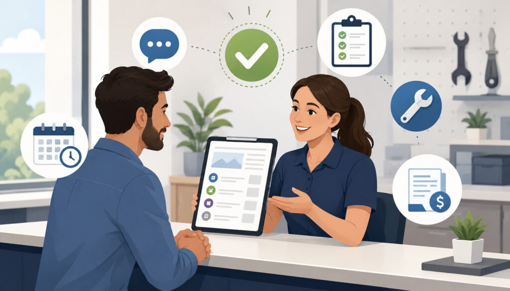 Service advisor explaining estimate approval to customer