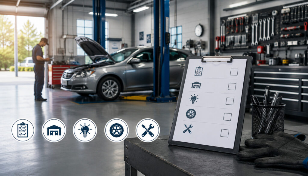 Auto repair shop opening checklist illustration