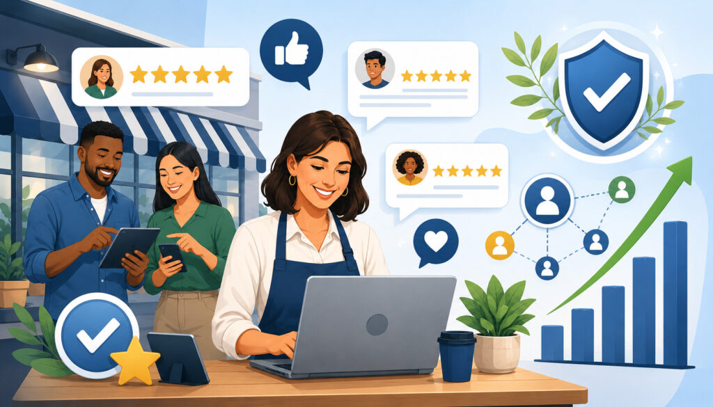 Customer reviews and referrals boosting business reputation