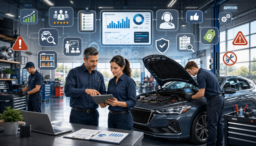 Automotive team reviewing best practices to avoid common business mistakes