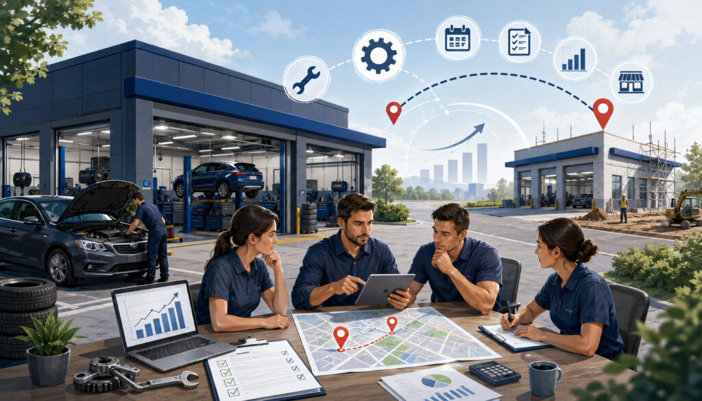 Automotive team carefully planning expansion to a second service location