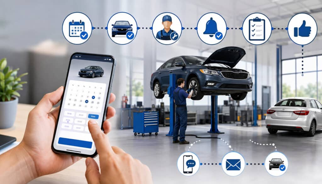 Online auto repair scheduling with mobile booking and mechanic service