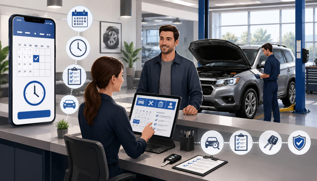 Auto service appointment scheduling and vehicle intake process